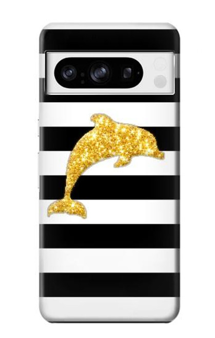 S2882 Black and White Striped Gold Dolphin Case For Google Pixel 8 pro