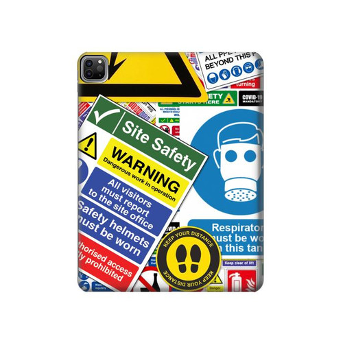 S3960 Safety Signs Sticker Collage Hard Case For iPad Pro 12.9 (2022,2021,2020,2018, 3rd, 4th, 5th, 6th)