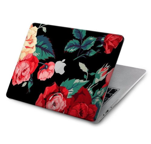 S3112 Rose Floral Pattern Black Hard Case For MacBook Air 15″ (2023,2024) - A2941, A3114