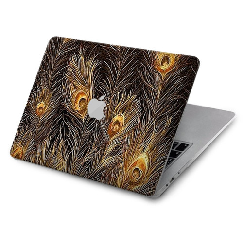 S3691 Gold Peacock Feather Hard Case For MacBook Air 15″ (2023,2024,2025) - A2941, A3114, A3241