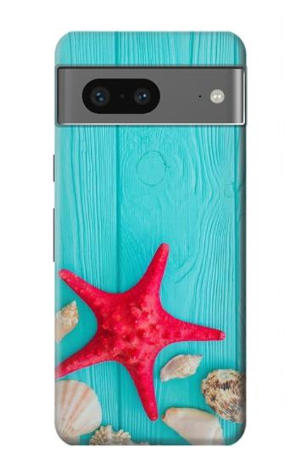 S3428 Aqua Wood Starfish Shell Case For Google Pixel 7a