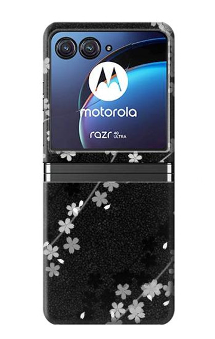 S2544 Japanese Kimono Style Black Flower Pattern Case For Motorola Razr 40 Ultra