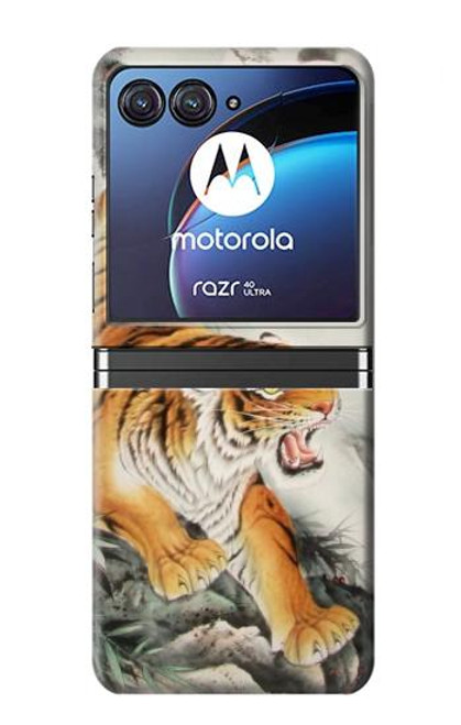 S2751 Chinese Tiger Brush Painting Case For Motorola Razr 40 Ultra