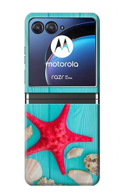 S3428 Aqua Wood Starfish Shell Case For Motorola Razr 40 Ultra