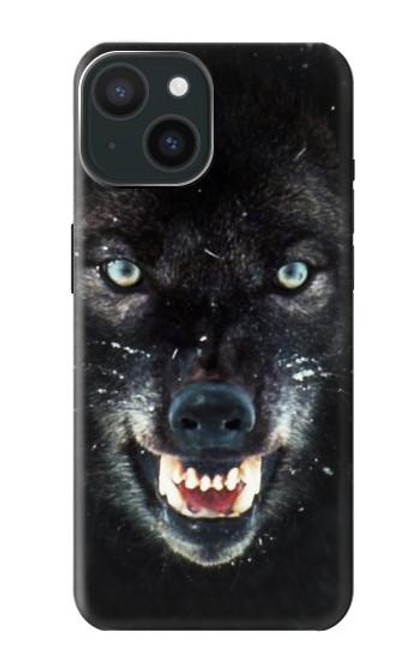 S2823 Black Wolf Blue Eyes Face Case For iPhone 15