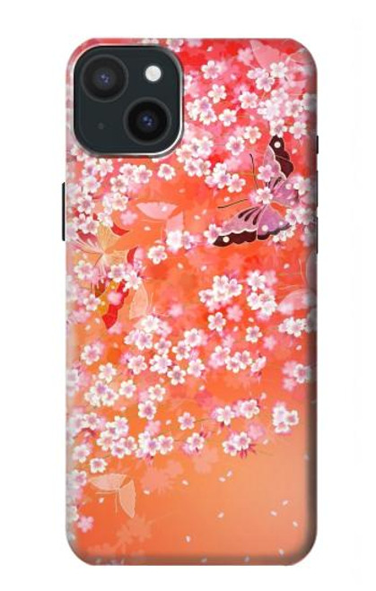 S2543 Japanese Kimono Style Flower Pattern Case For iPhone 15 Plus