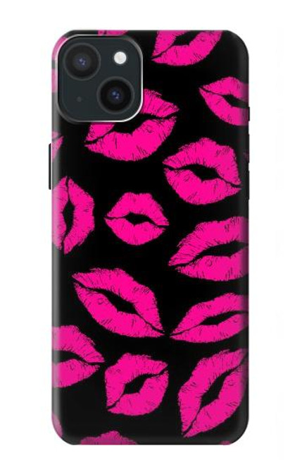 S2933 Pink Lips Kisses on Black Case For iPhone 15 Plus