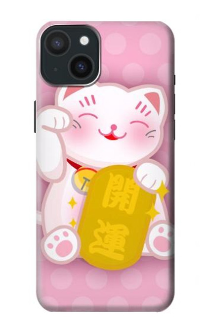 S3025 Pink Maneki Neko Lucky Cat Case For iPhone 15 Plus