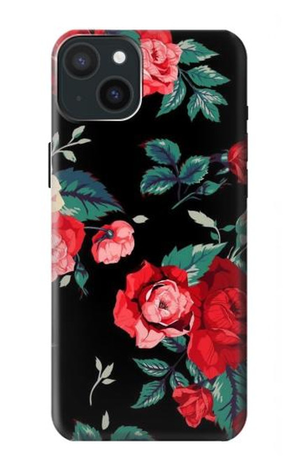 S3112 Rose Floral Pattern Black Case For iPhone 15 Plus