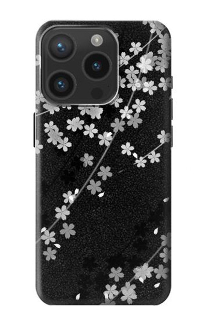 S2544 Japanese Kimono Style Black Flower Pattern Case For iPhone 15 Pro