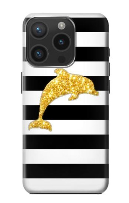 S2882 Black and White Striped Gold Dolphin Case For iPhone 15 Pro