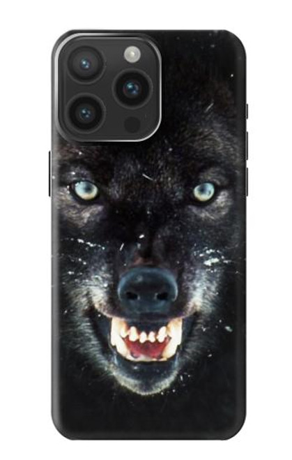 S2823 Black Wolf Blue Eyes Face Case For iPhone 15 Pro Max