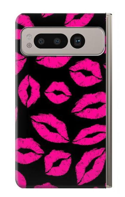 S2933 Pink Lips Kisses on Black Case For Google Pixel Fold