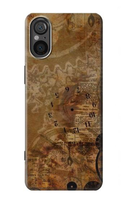 S3456 Vintage Paper Clock Steampunk Case For Sony Xperia 5 V