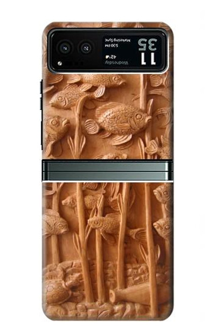 S1307 Fish Wood Carving Graphic Printed Case For Motorola Razr 40