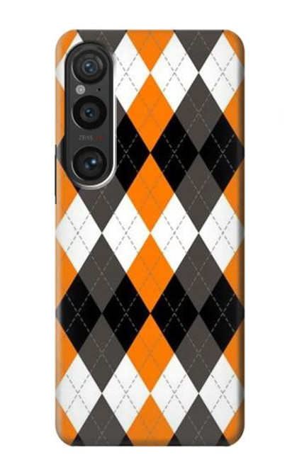 S3421 Black Orange White Argyle Plaid Case For Sony Xperia 1 VI