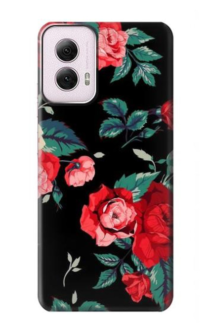 S3112 Rose Floral Pattern Black Case For Motorola Moto G Power 5G (2024)