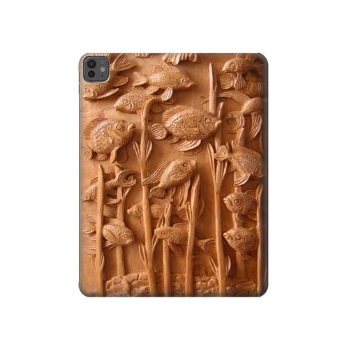 S1307 Fish Wood Carving Graphic Printed Hard Case For iPad Pro 13 (2024,2025)