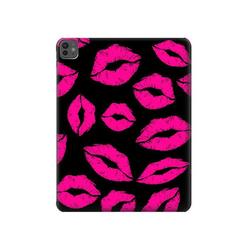 S2933 Pink Lips Kisses on Black Hard Case For iPad Pro 13 (2024,2025)