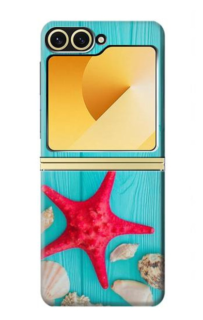 S3428 Aqua Wood Starfish Shell Case For Samsung Galaxy Z Flip 6, Flip 7 FE S3428 Aqua Wood Starfish Shell Case For Samsung Galaxy Z Flip 6, Flip 7 FE