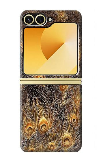 S3691 Gold Peacock Feather Case For Samsung Galaxy Z Flip 6, Flip 7 FE