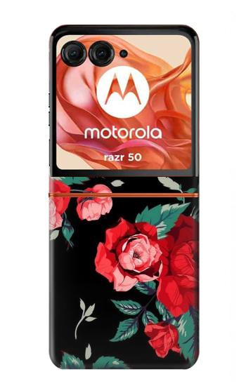 S3112 Rose Floral Pattern Black Case For Motorola Razr 70,60,50, Razr (2026, 2025, 2024)