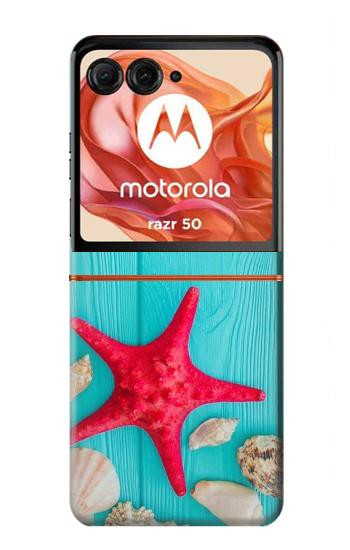 S3428 Aqua Wood Starfish Shell Case For Motorola Razr 70,60,50, Razr (2026, 2025, 2024)