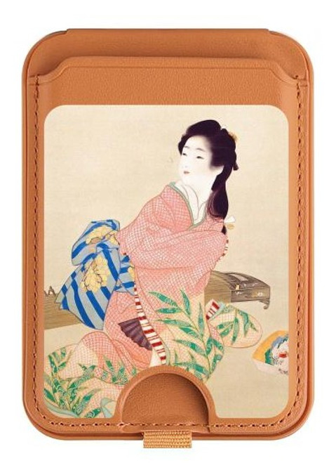 S0889 Japan Art Kimono Magnetic Card Holder Wallet Stand with MagSafe for iPhone 16 15 14 13 Pro Max