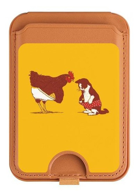S1093 Rooster and Cat Joke Magnetic Card Holder Wallet Stand with MagSafe for iPhone 16 15 14 13 Pro Max