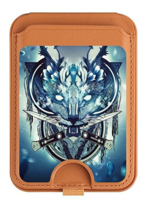 S1135 Wolf with knives Rock Magnetic Card Holder Wallet Stand with MagSafe for iPhone 16 15 14 13 Pro Max