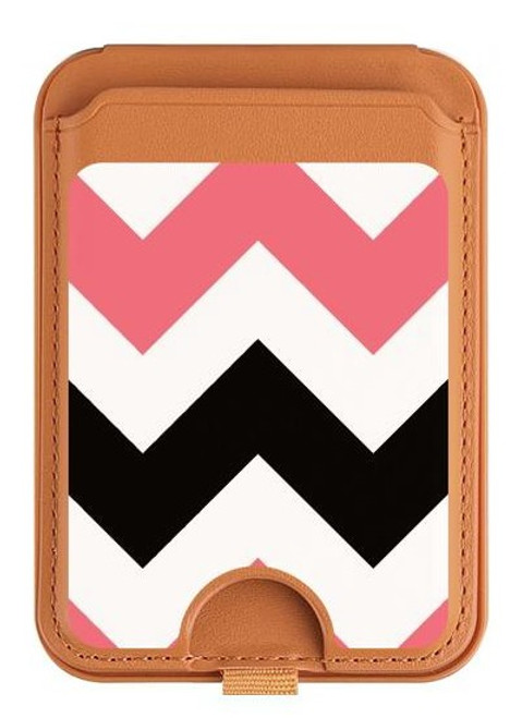 S1849 Pink Black Chevron Zigzag Magnetic Card Holder Wallet Stand with MagSafe for iPhone 16 15 14 13 Pro Max