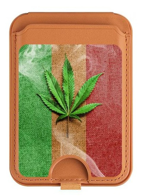 S2109 Smoke Reggae Rasta Flag Magnetic Card Holder Wallet Stand with MagSafe for iPhone 16 15 14 13 Pro Max