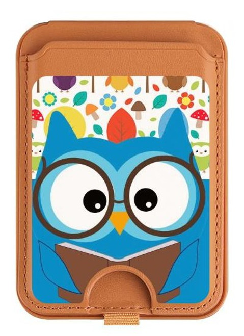 S2521 Cute Nerd Owl Cartoon Magnetic Card Holder Wallet Stand with MagSafe for iPhone 16 15 14 13 Pro Max
