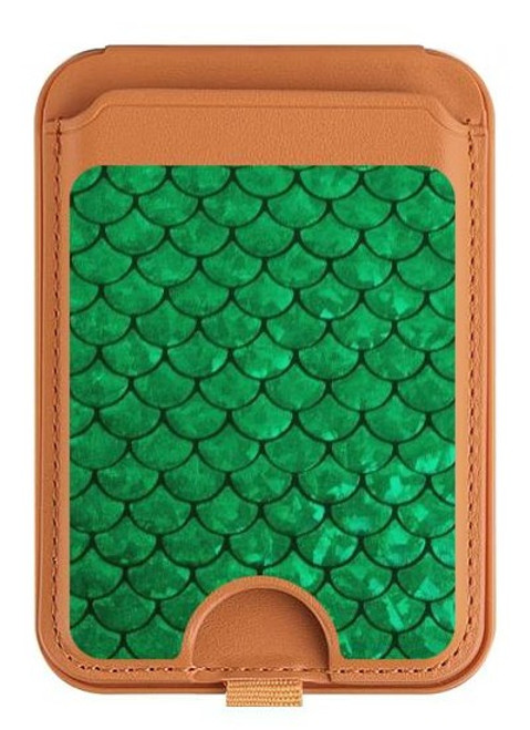 S2704 Green Fish Scale Pattern Graphic Magnetic Card Holder Wallet Stand with MagSafe for iPhone 16 15 14 13 Pro Max