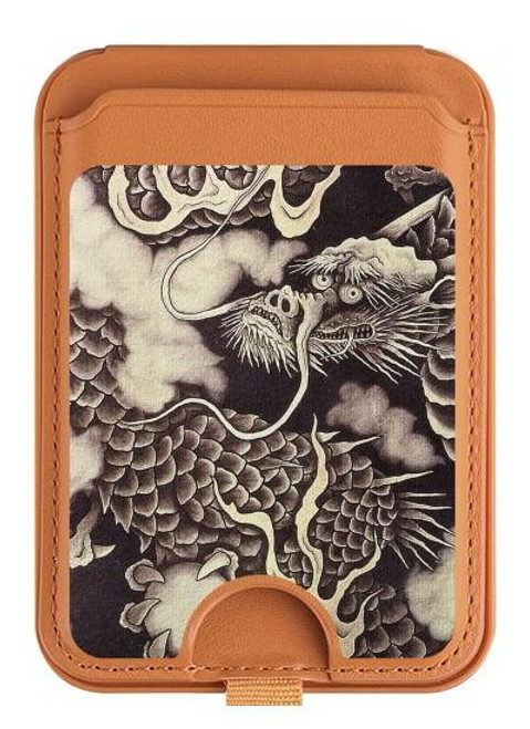 S2719 Japan Painting Dragon Magnetic Card Holder Wallet Stand with MagSafe for iPhone 16 15 14 13 Pro Max