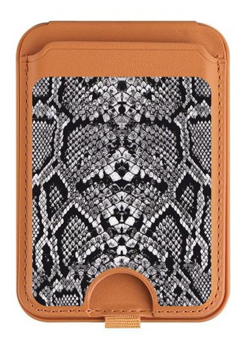 S2855 White Rattle Snake Skin Graphic Printed Magnetic Card Holder Wallet Stand with MagSafe for iPhone 16 15 14 13 Pro Max