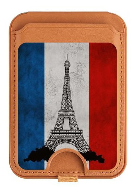 S2859 Vintage France Flag Eiffel Tower Magnetic Card Holder Wallet Stand with MagSafe for iPhone 16 15 14 13 Pro Max