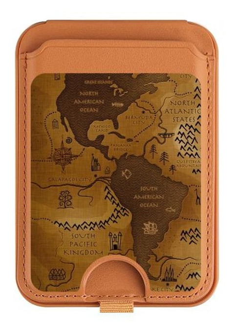 S2861 Antique World Map Magnetic Card Holder Wallet Stand with MagSafe for iPhone 16 15 14 13 Pro Max