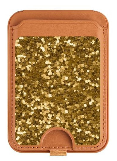 S3388 Gold Glitter Graphic Print Magnetic Card Holder Wallet Stand with MagSafe for iPhone 16 15 14 13 Pro Max