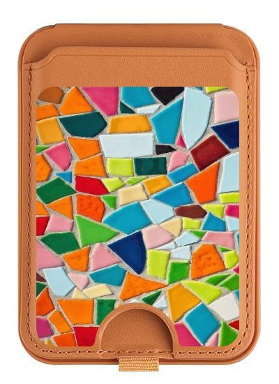S3391 Abstract Art Mosaic Tiles Graphic Magnetic Card Holder Wallet Stand with MagSafe for iPhone 16 15 14 13 Pro Max