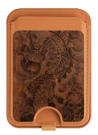 S3405 Fish Tattoo Leather Graphic Print Magnetic Card Holder Wallet Stand with MagSafe for iPhone 16 15 14 13 Pro Max