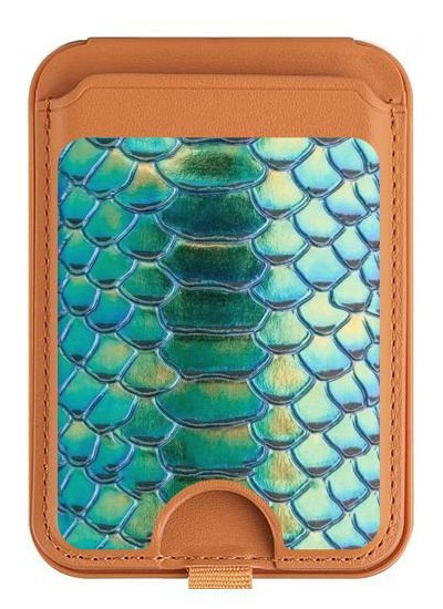 S3414 Green Snake Scale Graphic Print Magnetic Card Holder Wallet Stand with MagSafe for iPhone 16 15 14 13 Pro Max