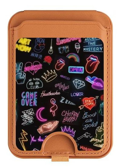 S3433 Vintage Neon Graphic Magnetic Card Holder Wallet Stand with MagSafe for iPhone 16 15 14 13 Pro Max