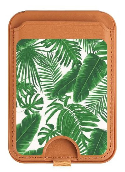 S3457 Paper Palm Monstera Magnetic Card Holder Wallet Stand with MagSafe for iPhone 16 15 14 13 Pro Max