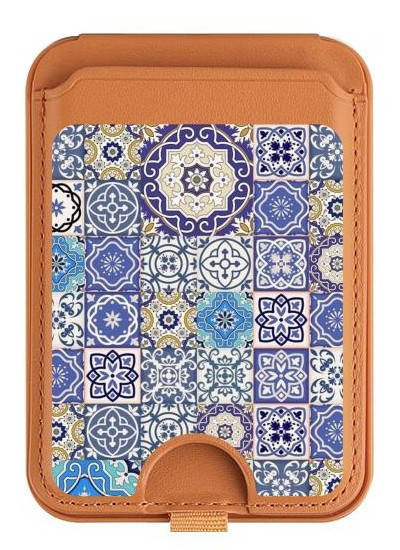 S3537 Moroccan Mosaic Pattern Magnetic Card Holder Wallet Stand with MagSafe for iPhone 16 15 14 13 Pro Max