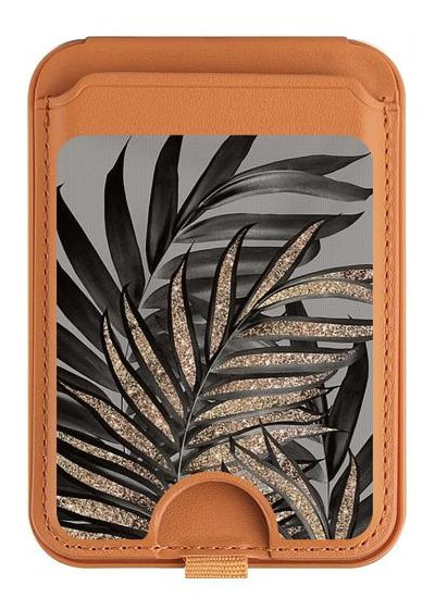 S3692 Gray Black Palm Leaves Magnetic Card Holder Wallet Stand with MagSafe for iPhone 16 15 14 13 Pro Max