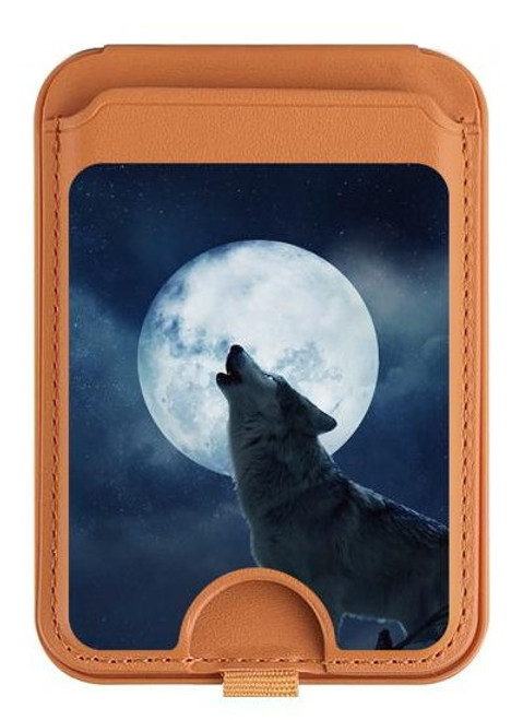 S3693 Grim White Wolf Full Moon Magnetic Card Holder Wallet Stand with MagSafe for iPhone 16 15 14 13 Pro Max