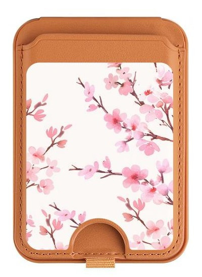 S3707 Pink Cherry Blossom Spring Flower Magnetic Card Holder Wallet Stand with MagSafe for iPhone 16 15 14 13 Pro Max