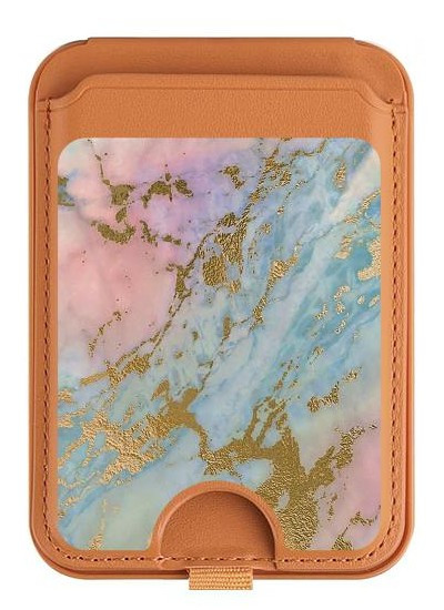S3717 Rose Gold Blue Pastel Marble Graphic Printed Magnetic Card Holder Wallet Stand with MagSafe for iPhone 16 15 14 13 Pro Max