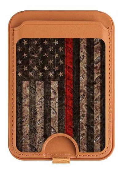 S3804 Fire Fighter Metal Red Line Flag Graphic Magnetic Card Holder Wallet Stand with MagSafe for iPhone 16 15 14 13 Pro Max